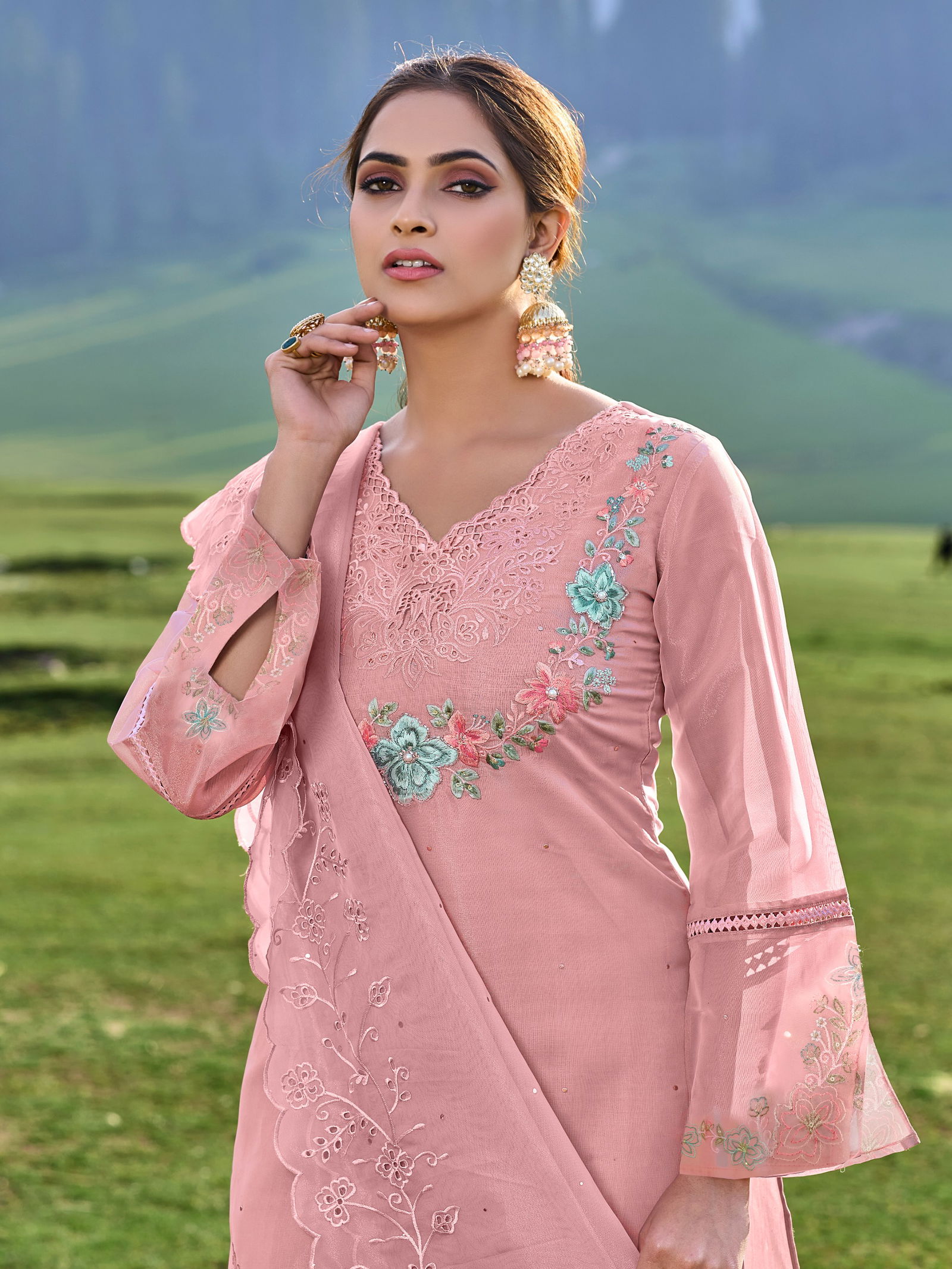 Shimmer Organza Kurti With Bottom Dupatta Wholesale Price In Surat